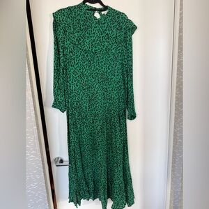 Topshop Green Patterned Long Sleeve Maxi Dress, Size US6